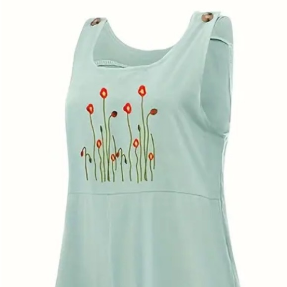 LIGHT GREEN floral embroidered overalls/jumper|XL - Picture 3 of 6